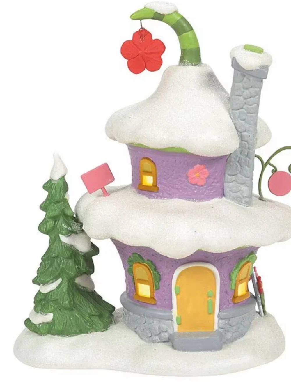 Department 56 Purple Cottage with Green Trim and Yellow Door